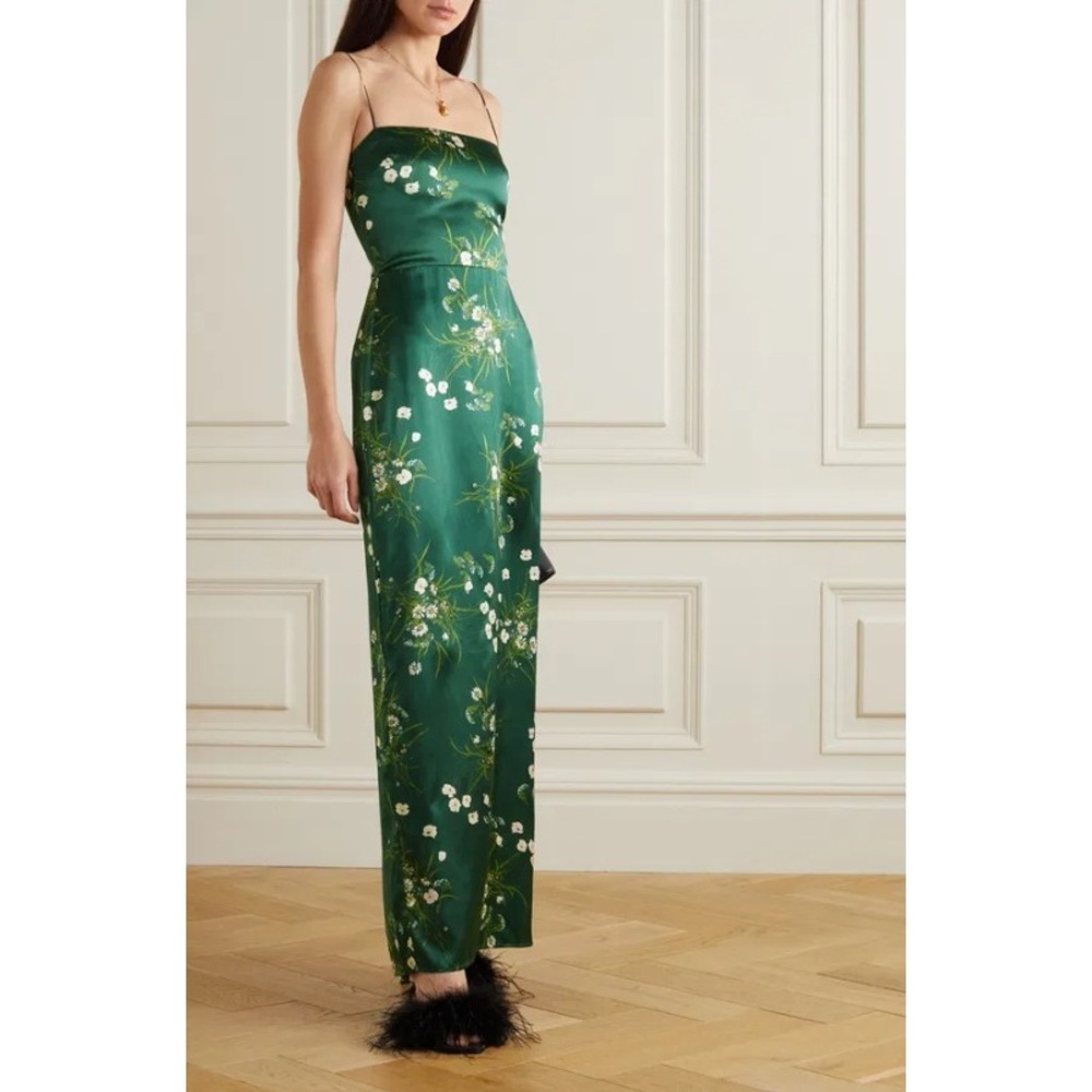 Reformation Frankie Dress Buena Green Floral Silk Maxi Dress Size 12 NWT